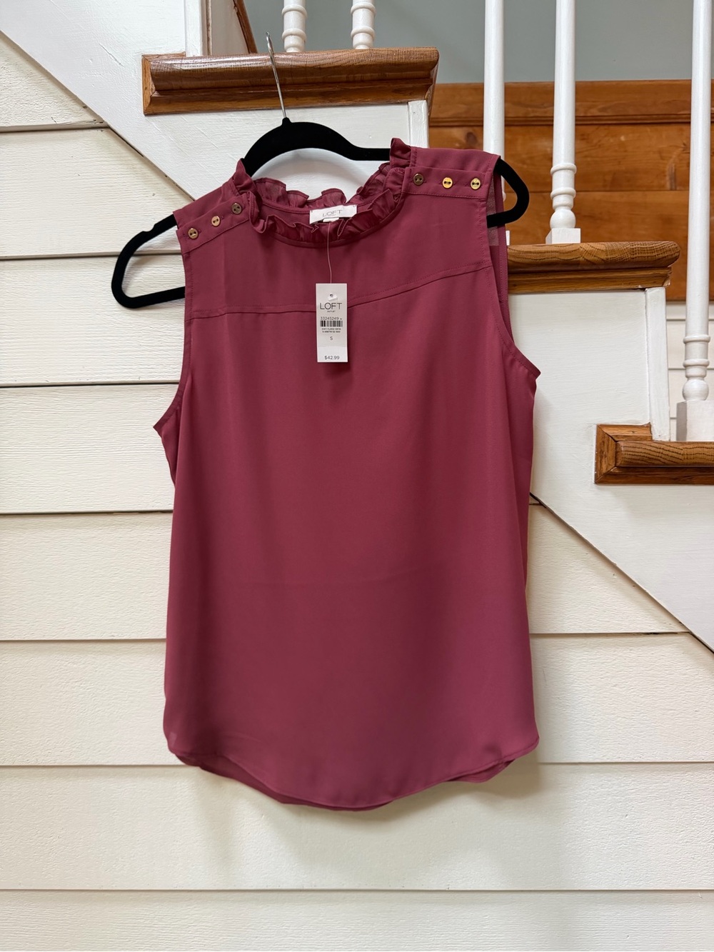 LOFT Ruffle Neck Blouse in Dusty Rose